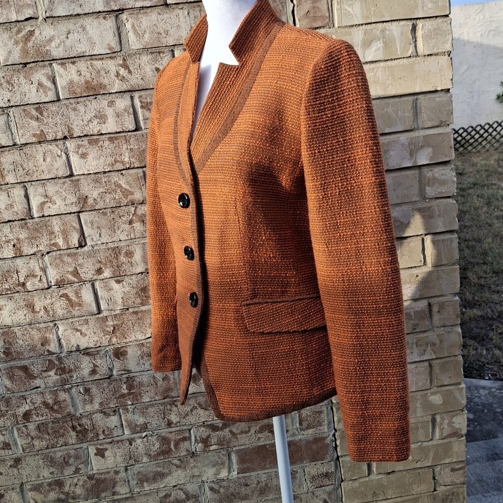 Etcetera Textured Tweed Orange Button-Up Long Sleeve Blazer Women Size 2 - Picture 10 of 16